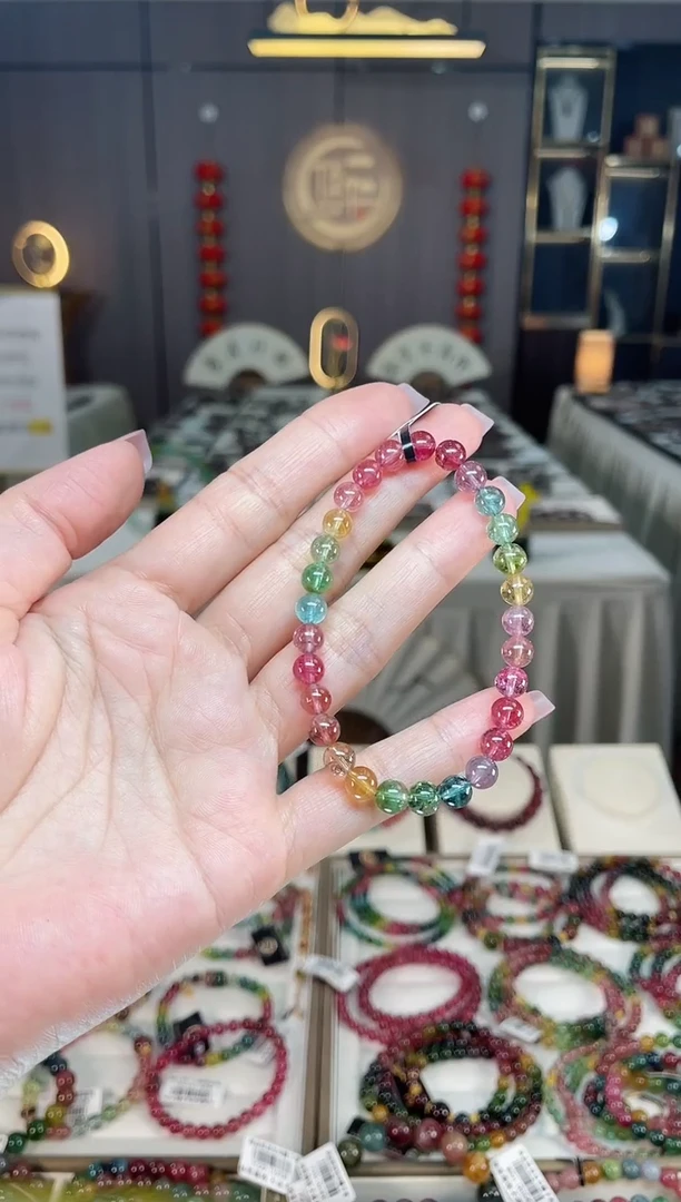 未镶嵌冰透净体老矿碧玺彩虹单圈手串6mm+碧玺hon多样性发一条