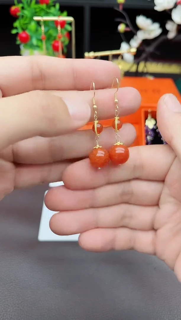 玛瑙/玉髓耳饰银S925镶嵌C04