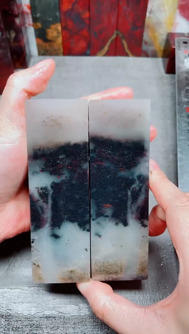 玉桂林鸡血玉素章玉化水墨对章56