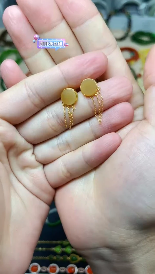 和田玉银S925镶嵌耳饰水母耳坠06