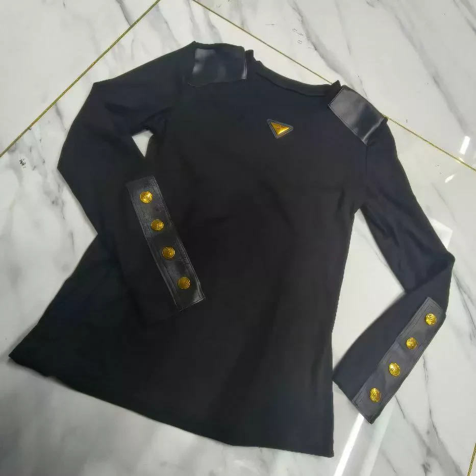 【故事】欧货时尚简约风金扣长袖打底衫