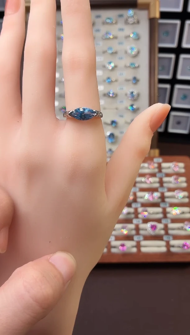 银S925镶嵌戒圈海蓝宝石11111