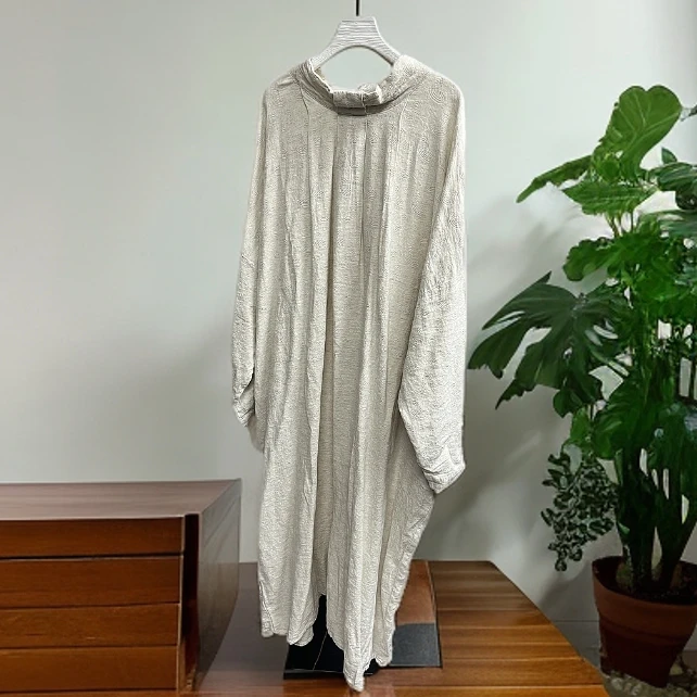 麻料提花立领篇幅袖裙袍（衣长125，胸围150CM）时尚休闲百搭宽松