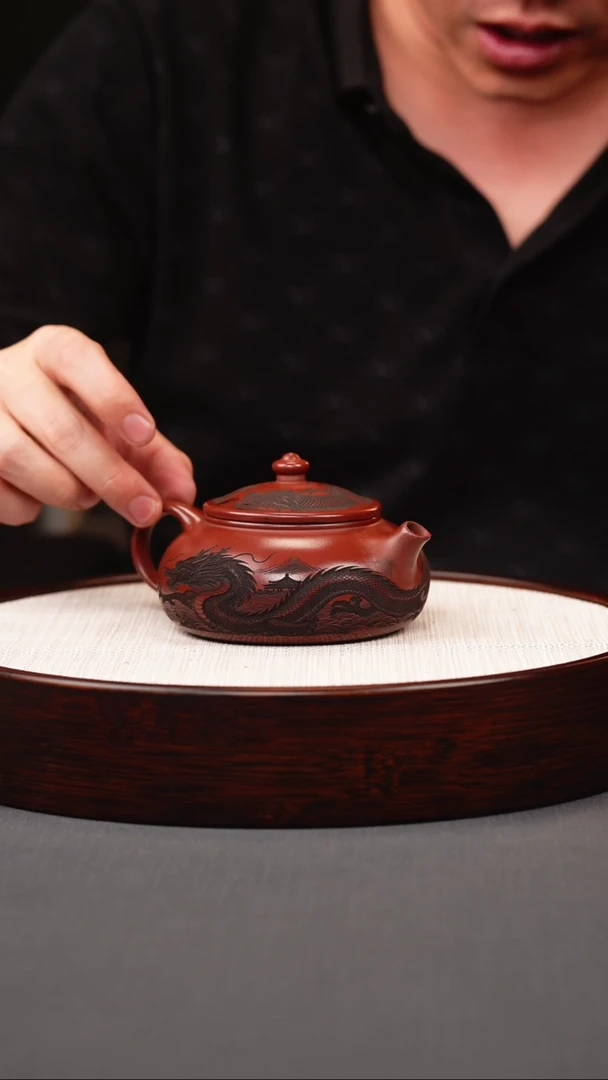 茶壶紫砂龙血砂龙纹寒江