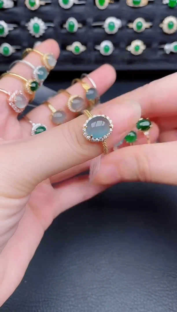 银S925镶嵌戒指翡翠天然a货翡翠3