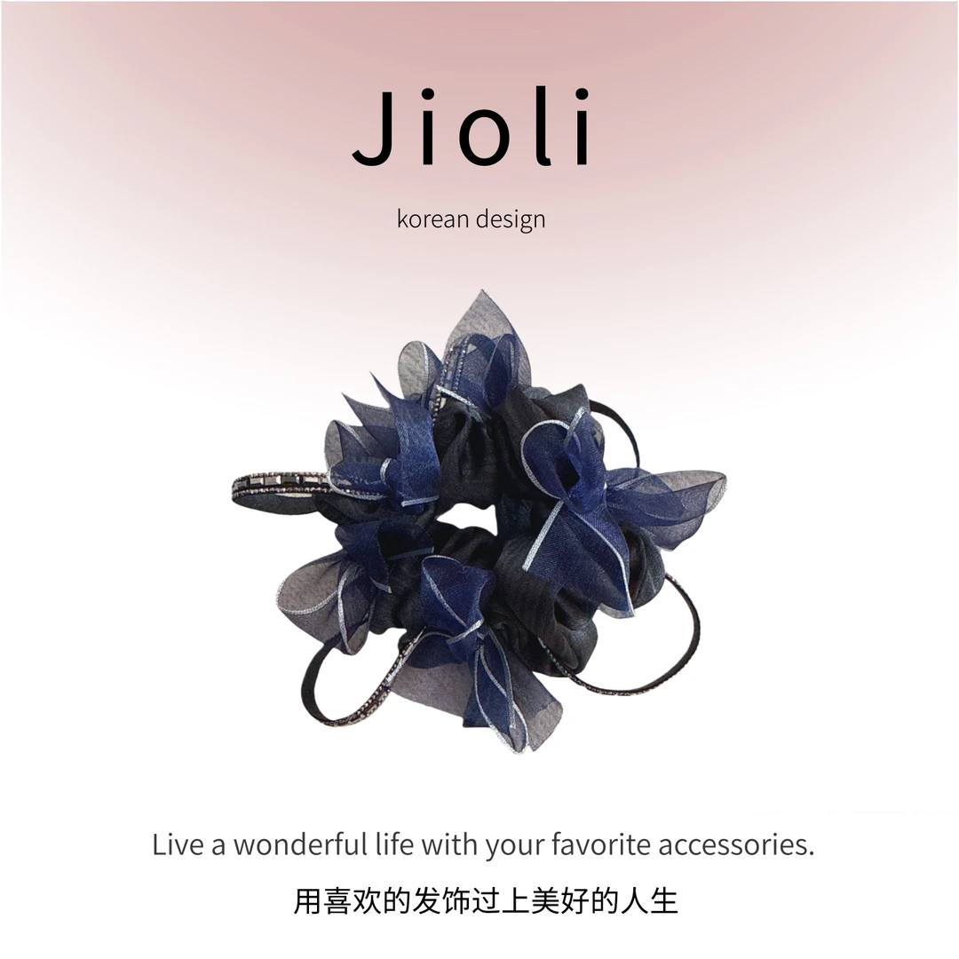 jioli/椒莉韩国轻奢水钻蝴蝶结网纱大肠圈成人低马尾发绳发饰头花