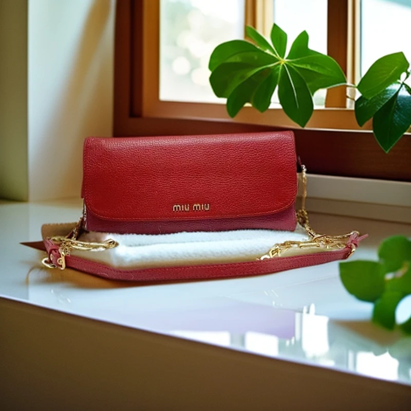 95新 MIU MIU/缪缪 粉拼红色链条包 1173 2606
