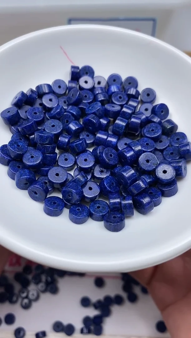 青金石未镶嵌散珠B723青金石药片3*6mm30个8.8元