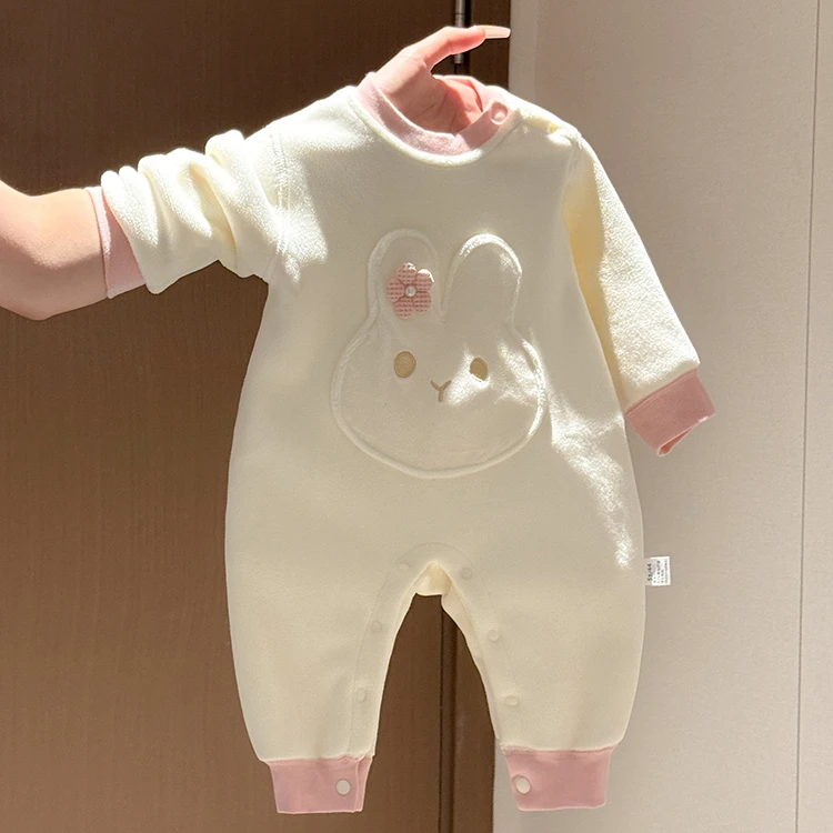 婴儿衣服秋冬加绒男女宝宝一体绒保暖奥粒绒无骨连体衣中厚婴幼儿