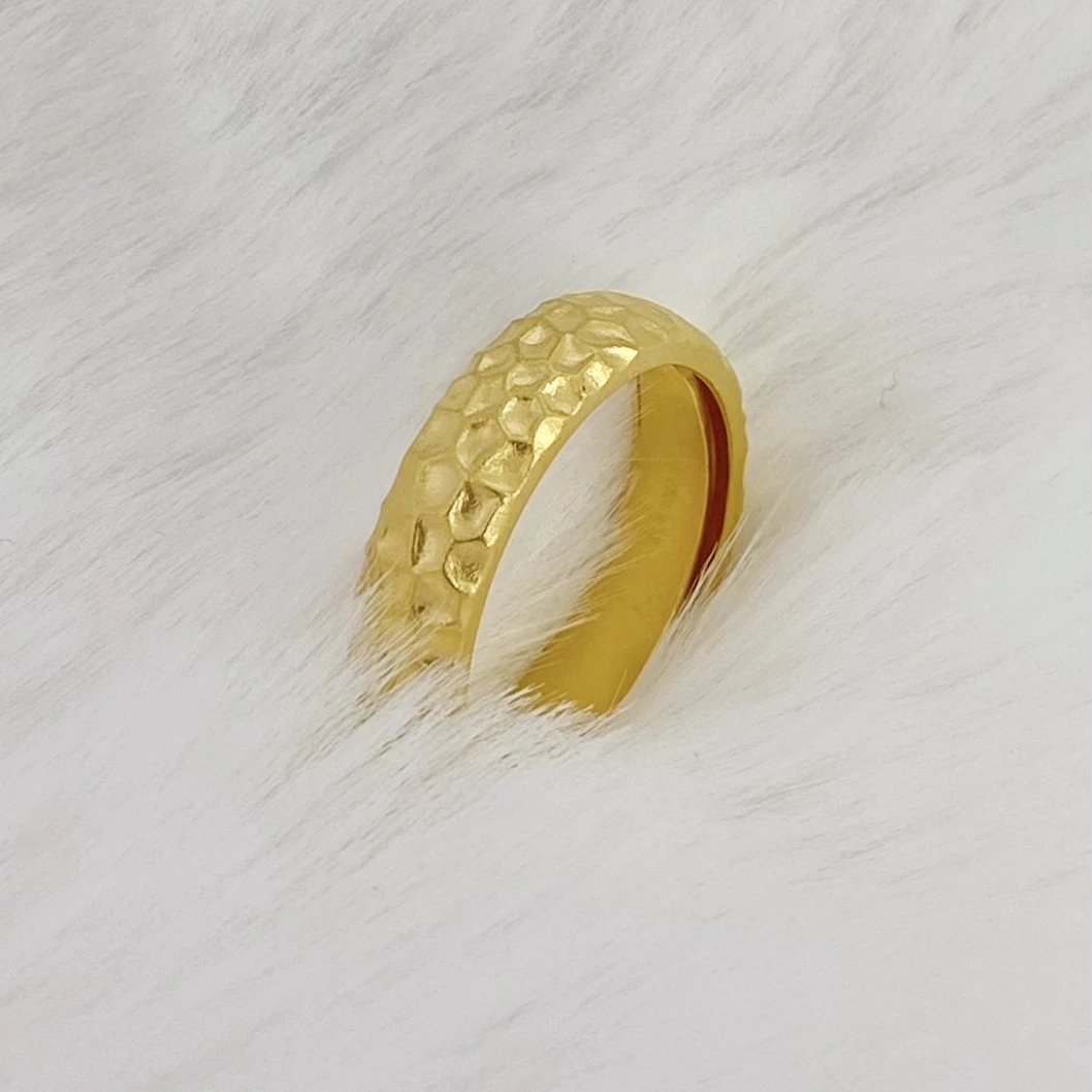 足银戒指 足银戒指 古法锤纹活口戒指 金色可调节百搭时尚潮流美