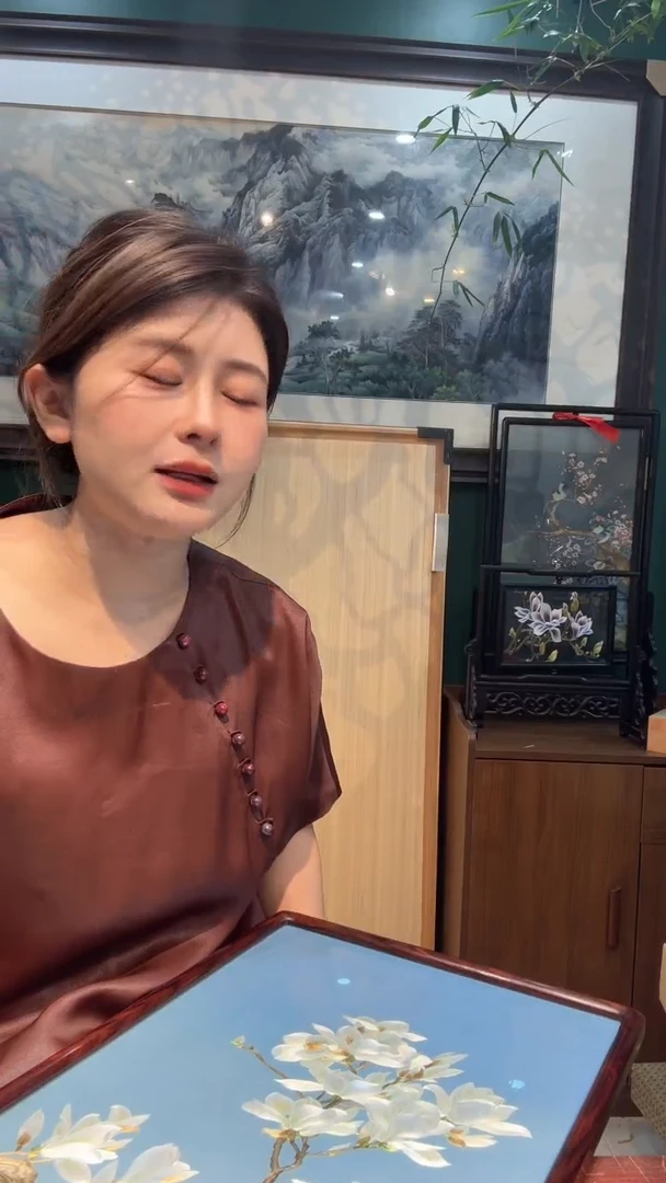 刺绣b****9非遗苏绣手工刺绣粉色玉兰