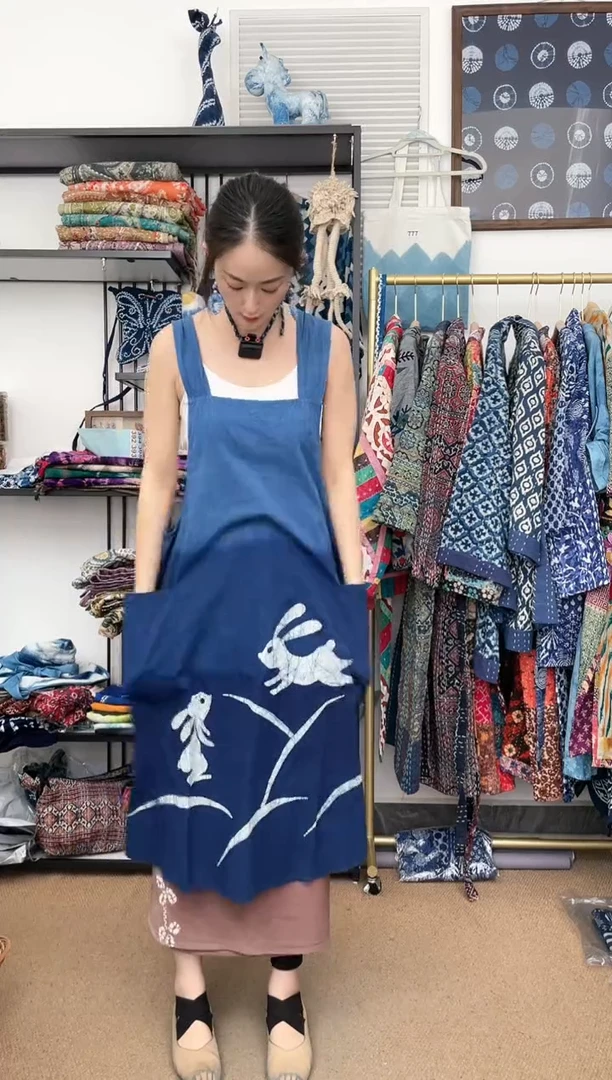 【闪购商品】小兔子蜡染+扎染古法冷染出口围裙