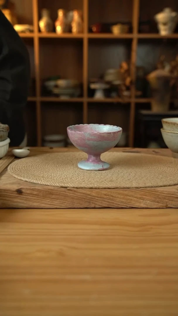 紫色系列的高脚花边冰激凌小碗1个