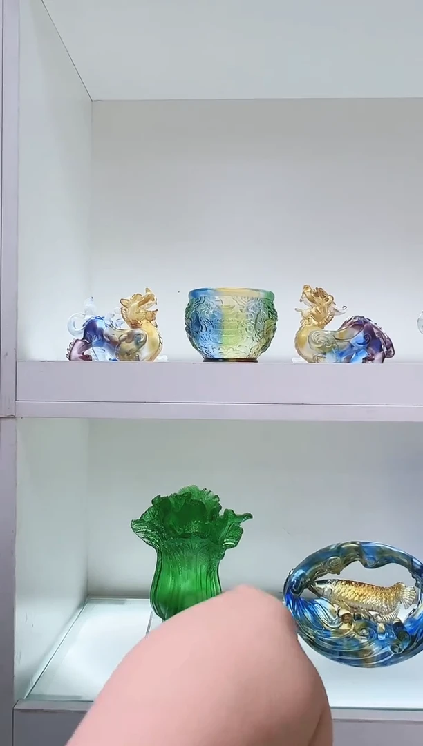 手工艺品琉璃古法琉璃一对貔貅加聚宝盆