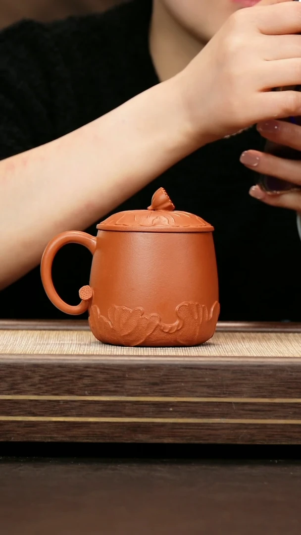茶壶紫砂朱泥  泥绘盖杯 荷花盖杯