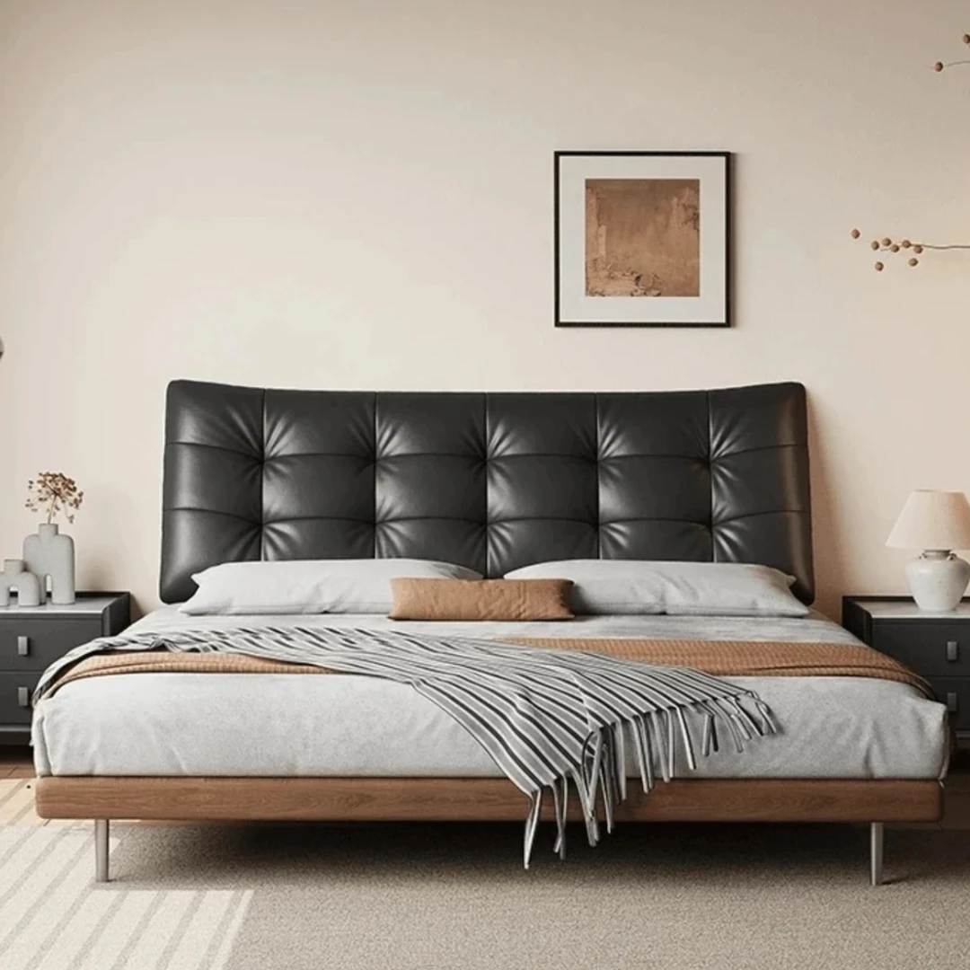 【大黑熊 八方 酒窝】双十二手工 牛皮实木软包床意式简约轻奢主卧