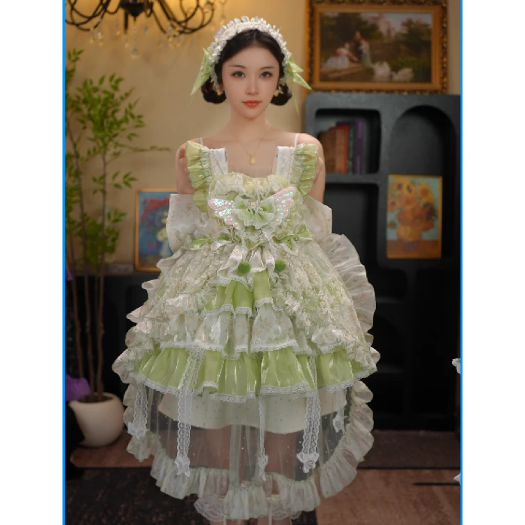 AODUOSEN/奥多森夏季新款高端定制花架绿女童洛丽塔汉服连衣裙