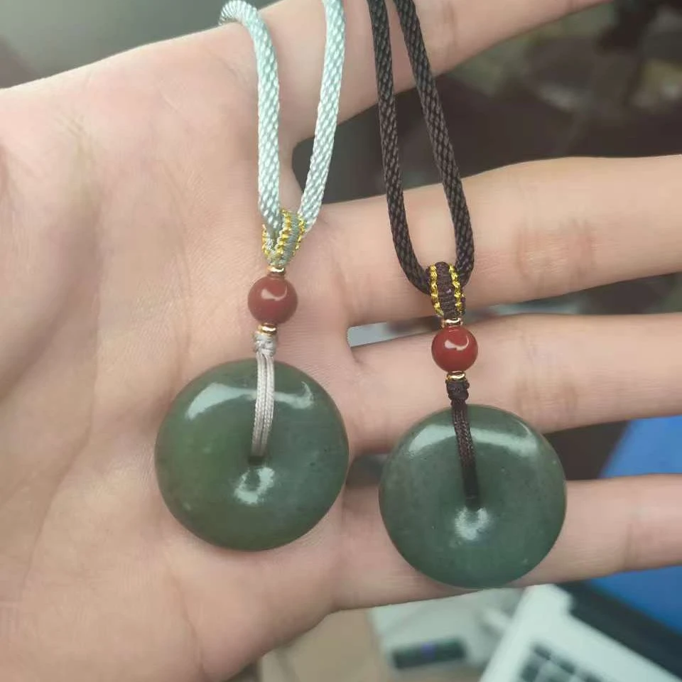 预售-新疆和田玉墨绿青花平安扣约25mm多样发发一件