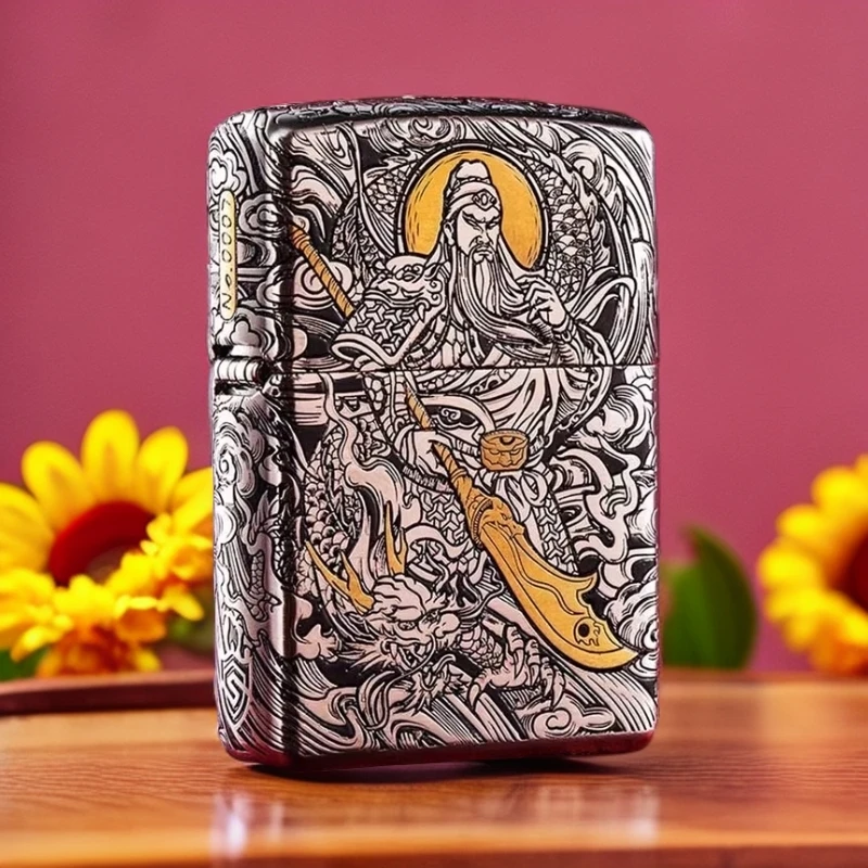 【ZIPPO】zippo打火机错金银工艺加厚盔甲关公关羽原装正版限量DJY1