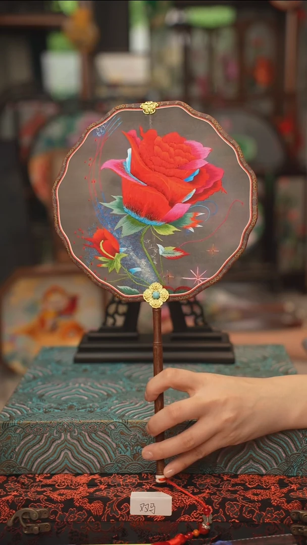 扇子团扇 绣花双面非遗