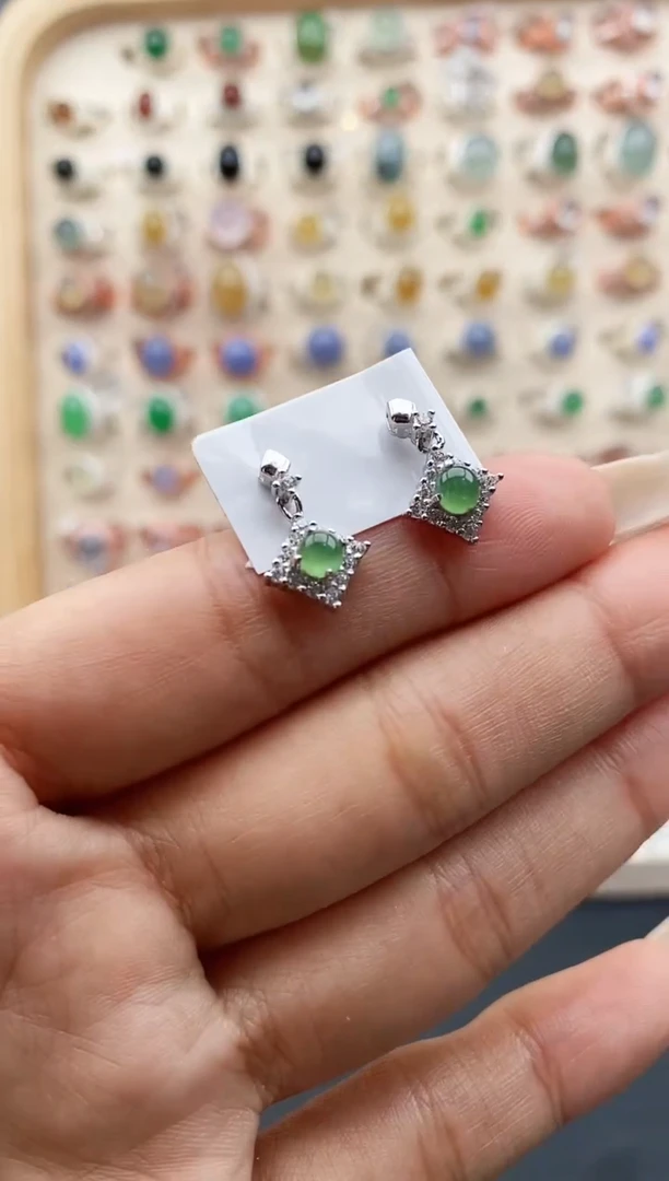 【闪购商品】翡翠戒指银S925镶嵌缅甸天然A货翡翠111 1+2多样性发货