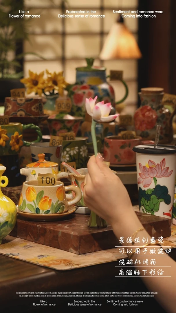 陶瓷景德镇高温手绘釉下彩设计师款式