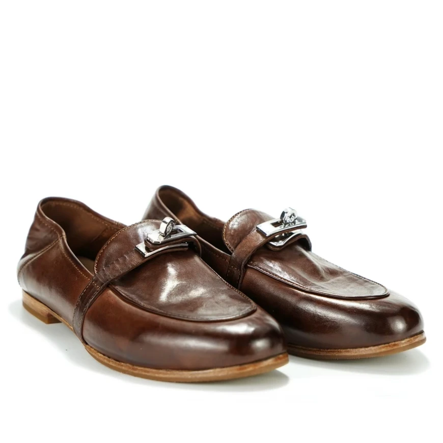 【进口水洗马皮】琥珀流光复古凯莉扣一脚蹬英伦风平底乐福鞋