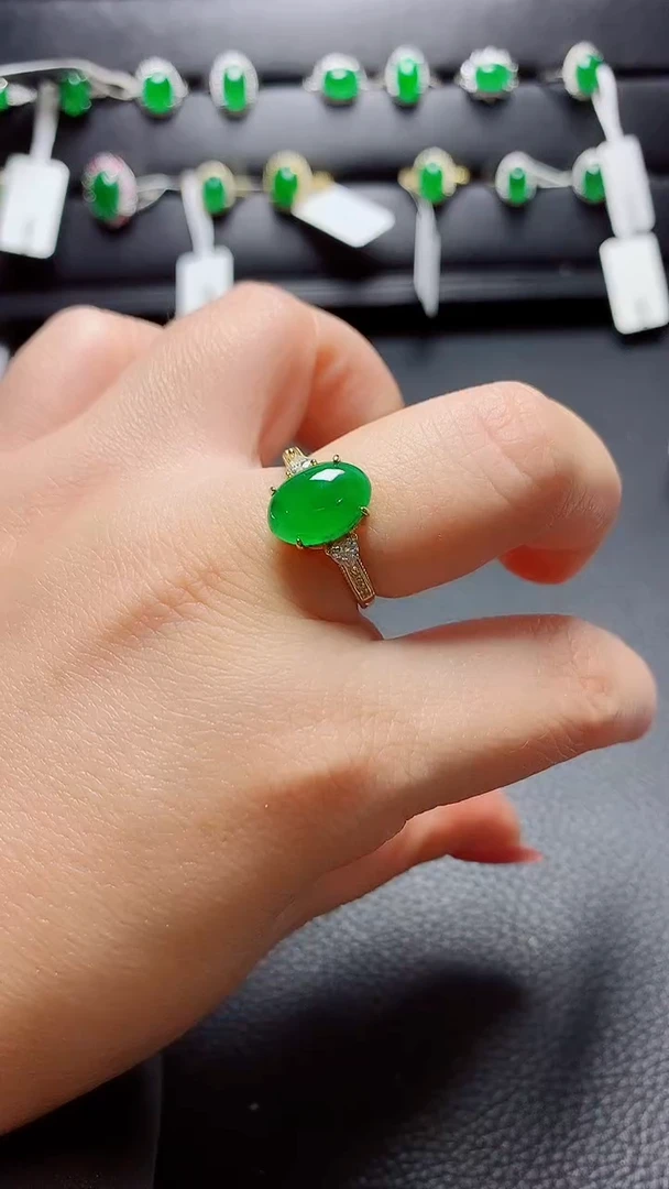 银S925镶嵌戒指翡翠天然翡翠A货s925银镶