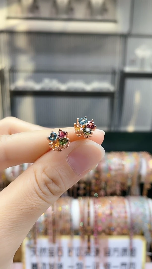 银S925镶嵌耳钉碧玺66666666666