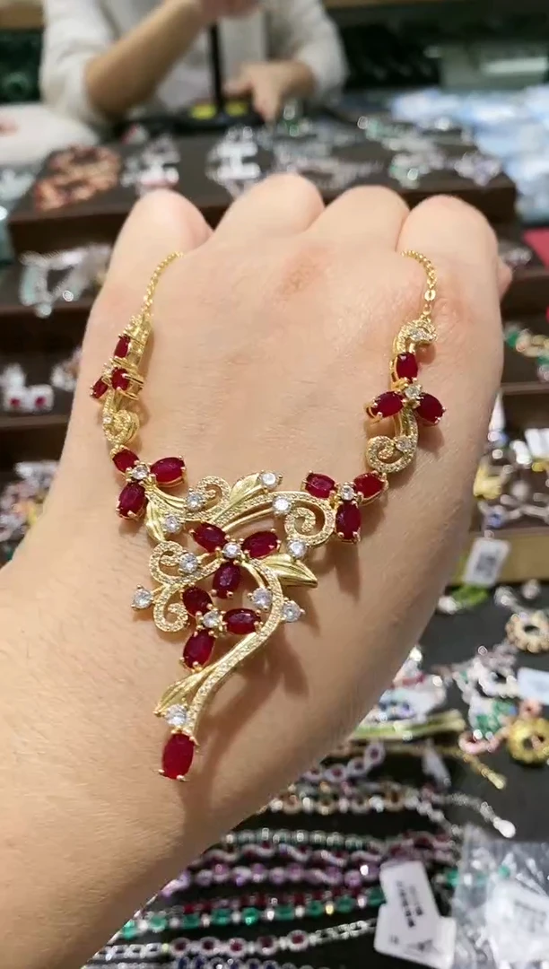 【闪购商品】红宝石颈饰银S925镶嵌项链