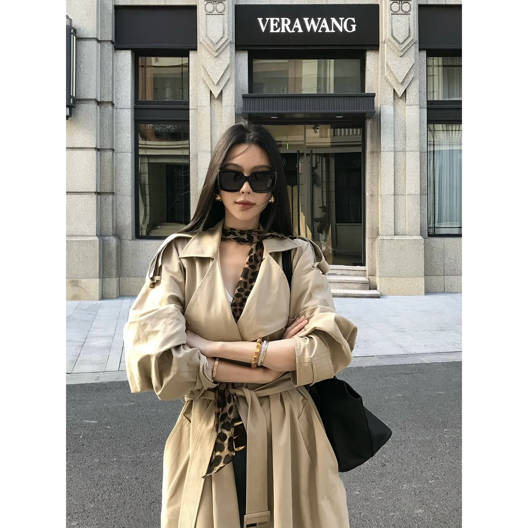 FBB limit经典大翻领超长廓形风衣气质腰带收腰外套D253580O