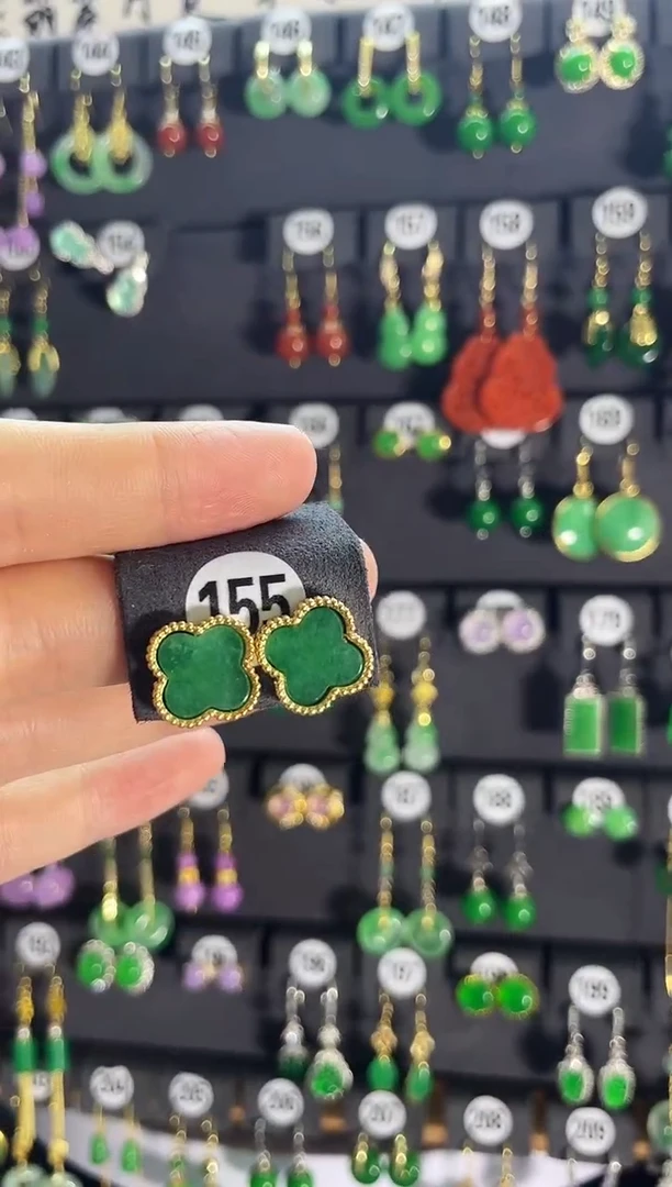 翡翠银S925镶嵌耳饰155....