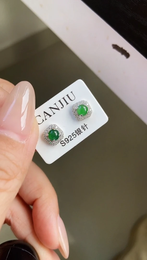 银S925镶嵌翡翠耳饰12