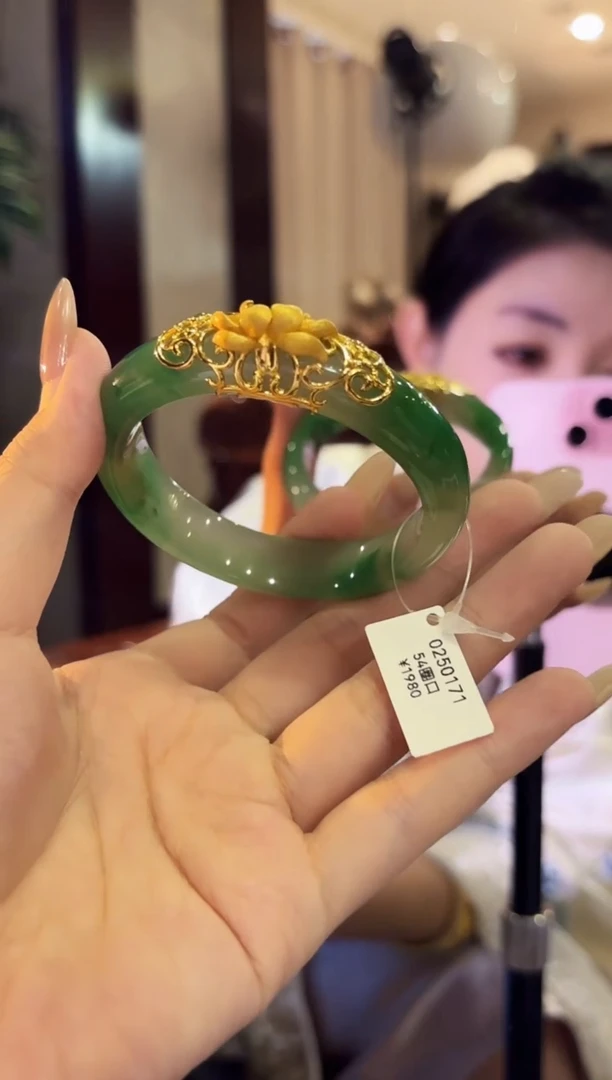 银S925镀金镶嵌手镯石英质玉（非洲翠）250171