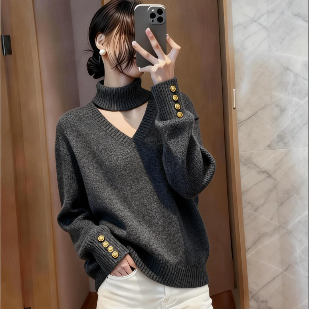 时尚轻熟风镂空针织衫秋冬新款软糯内搭巨好看气质显瘦打底毛衣女