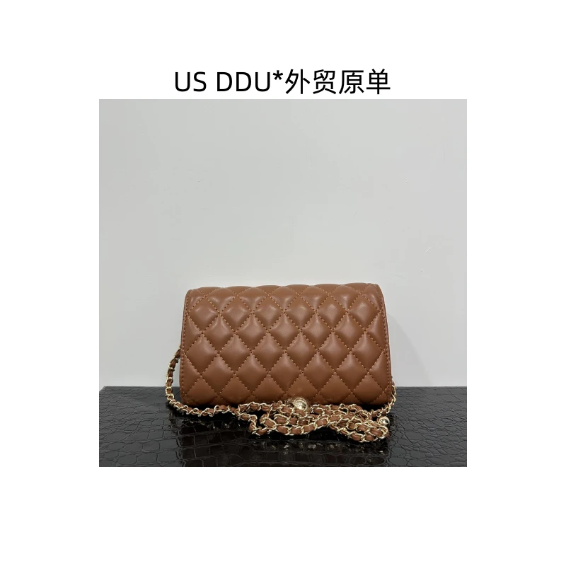 X 棕色小菱格钱包单肩斜挎女包8257/F002