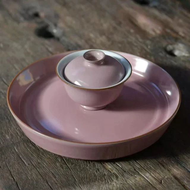 藕粉盖碗 内汝釉外藕粉 约80/100毫升两种规格
