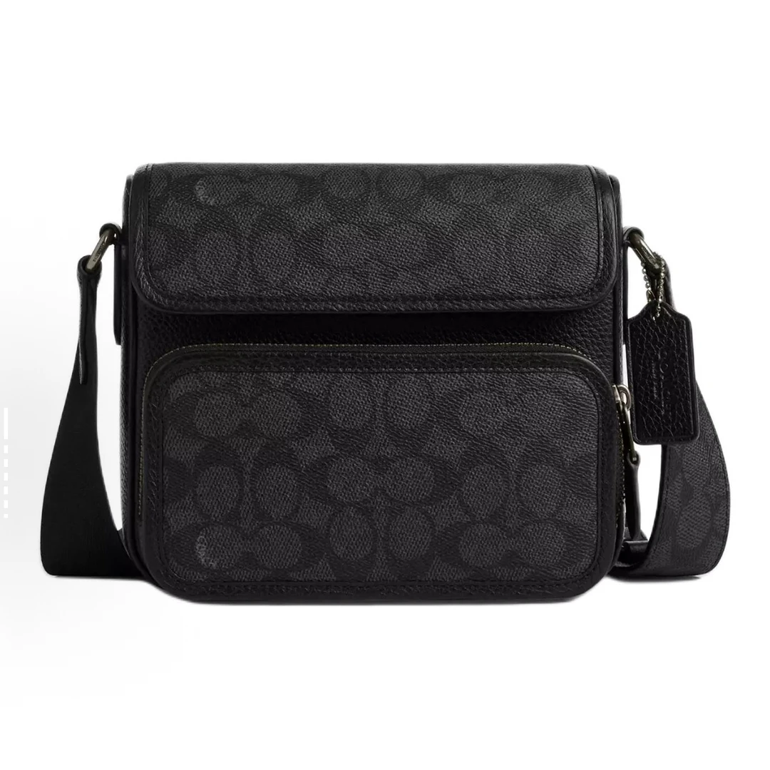 20*9*17/COACH蔻驰新款男士Sullivan 20经典印花斜挎包黑色