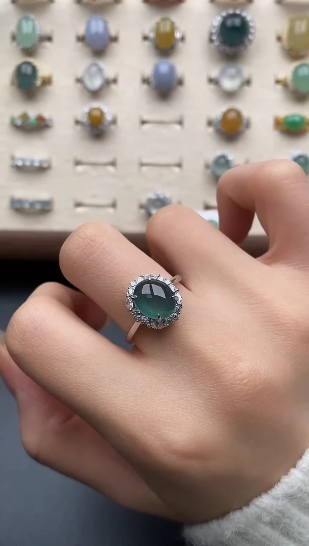 银S925镶嵌戒指翡翠一物一证一礼盒