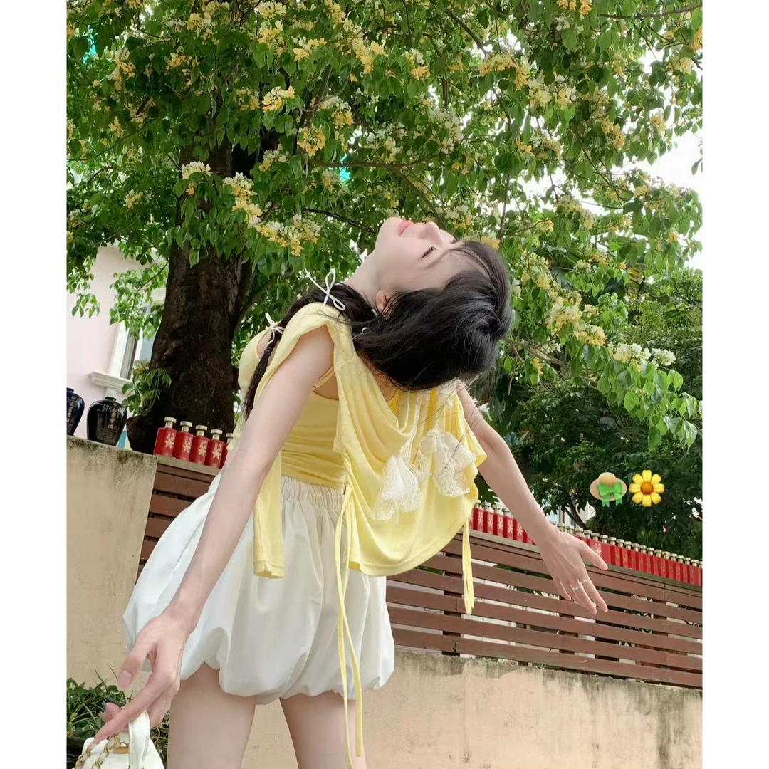 【QIANJIN】‘小云朵’新款夏季白色少女感花苞裤裙显瘦百搭QL8695