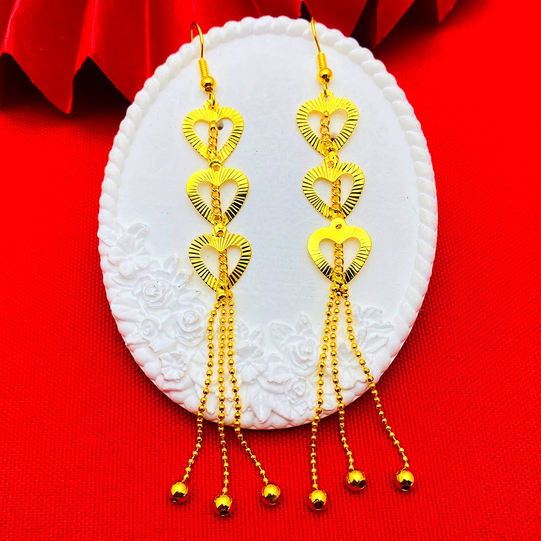 铜合金耳饰  【三生爱心流苏耳钩】气质复古精美百搭长款耳环时尚