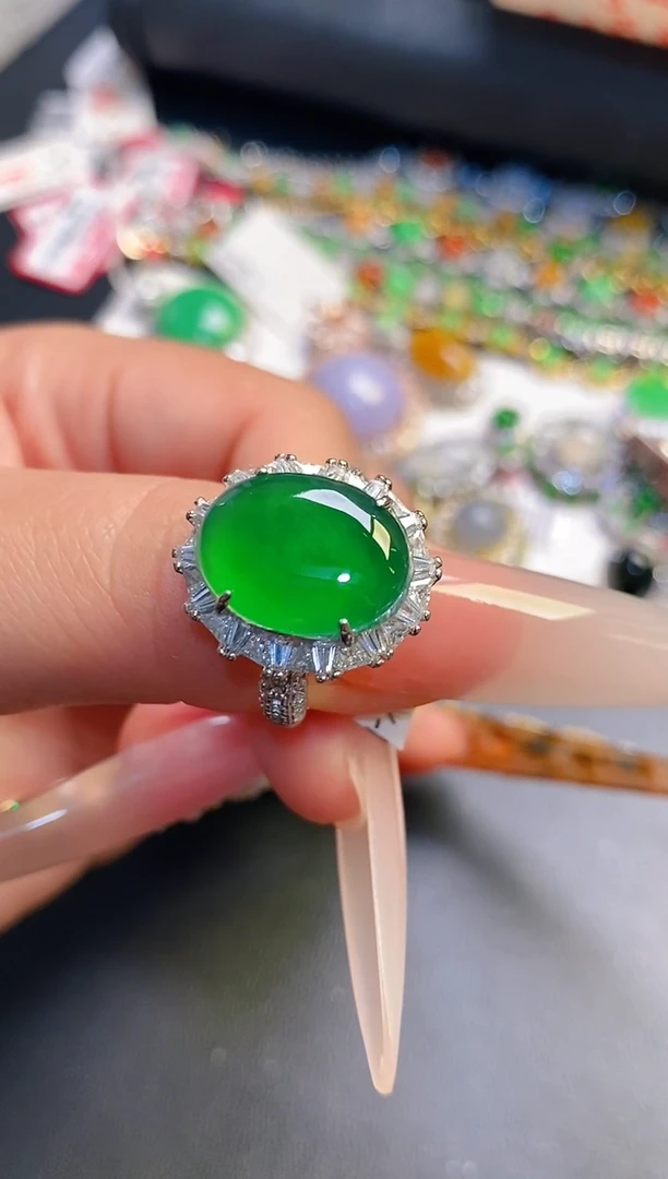 银S925镶嵌戒指翡翠天然