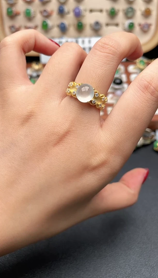 银S925镶嵌戒指翡翠一物一证一礼盒