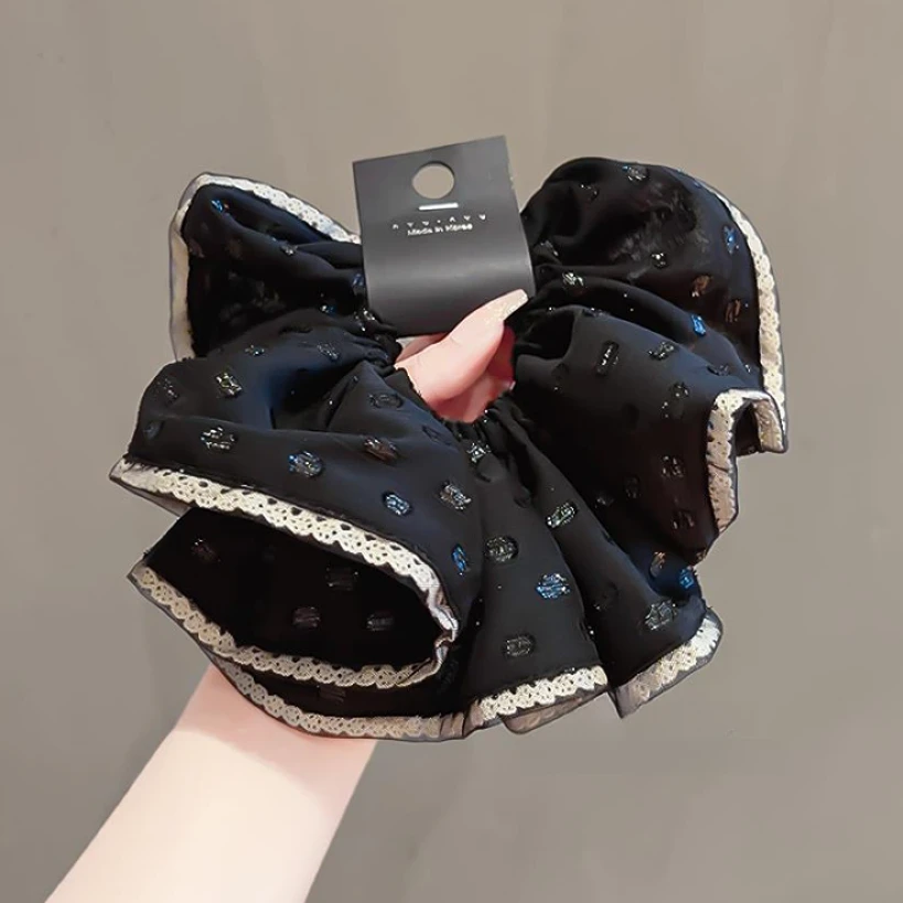 蕾丝花边波点大肠发圈女新款气质发绳高级感头花时尚百搭扎发头绳