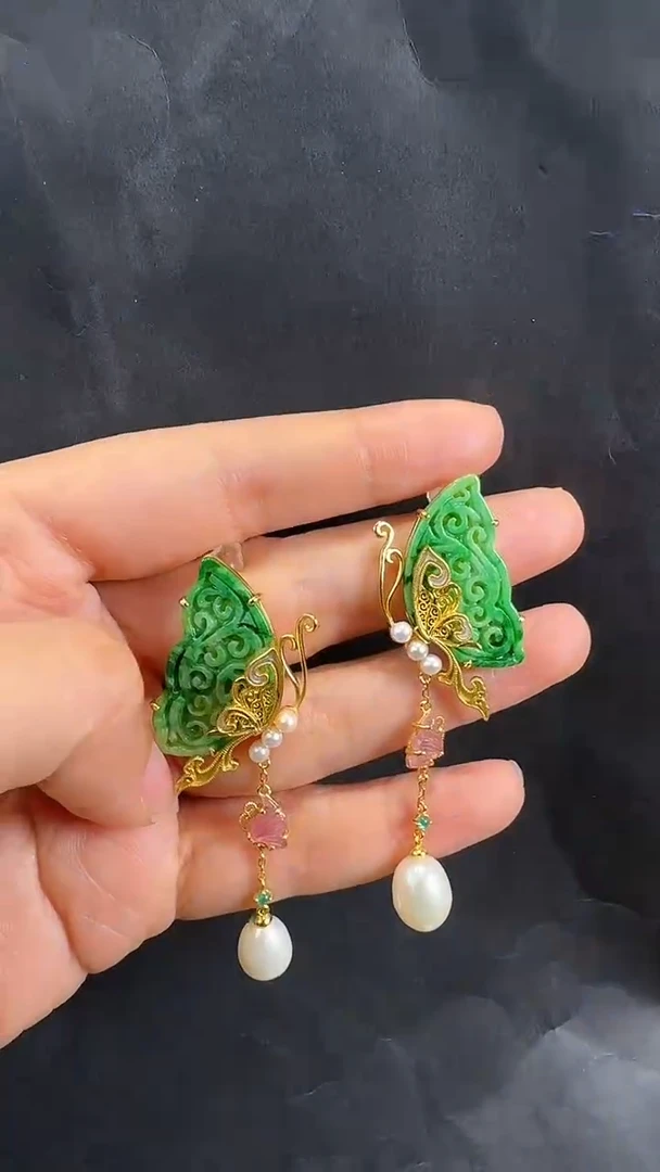 银S925镶嵌翡翠耳饰耳饰