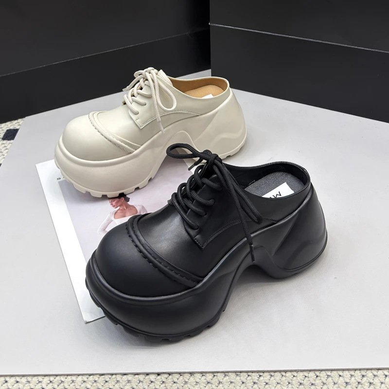 8952-81凉拖女厚底增高夏新款真皮休闲外穿时尚松糕包头半拖鞋