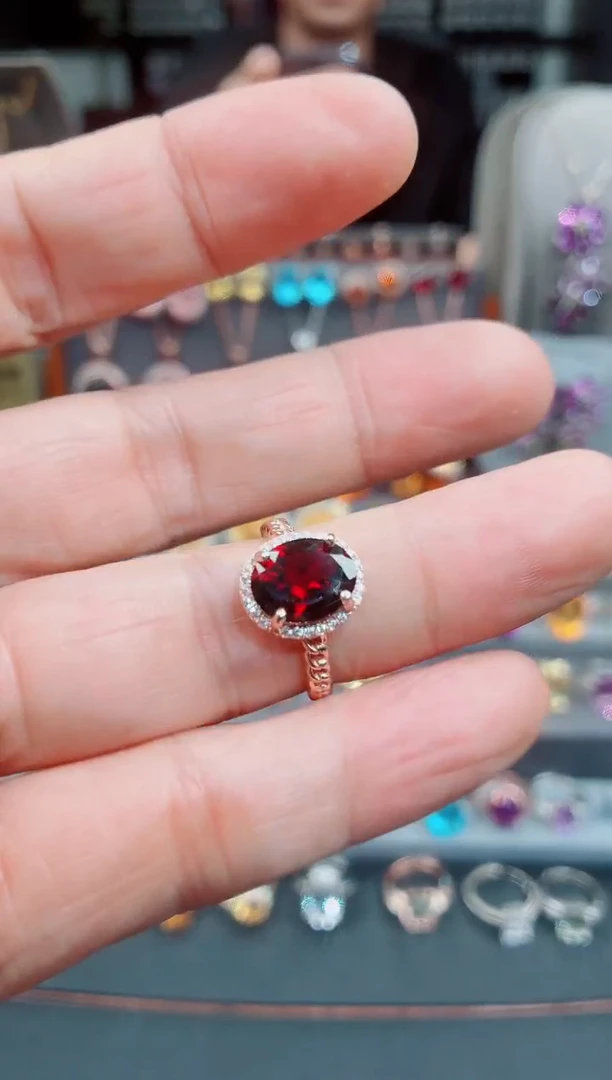 银S925镶嵌戒指石榴石石榴石戒指