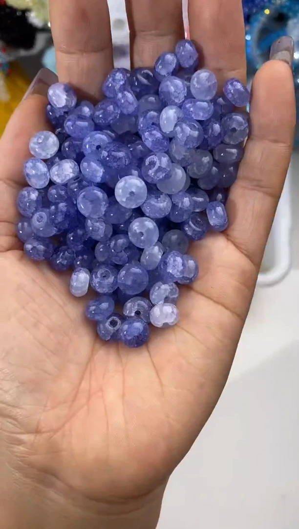 玻璃0457卡8爆花算盘珠150颗中蓝色