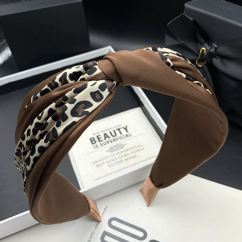 新款豹纹宽边发箍咖色韩版法式饰品时尚发饰头箍网红小香风复古