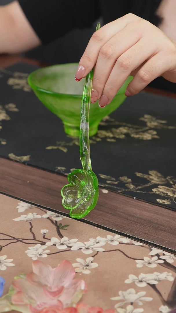 手工艺品琉璃绿色花朵茶匙